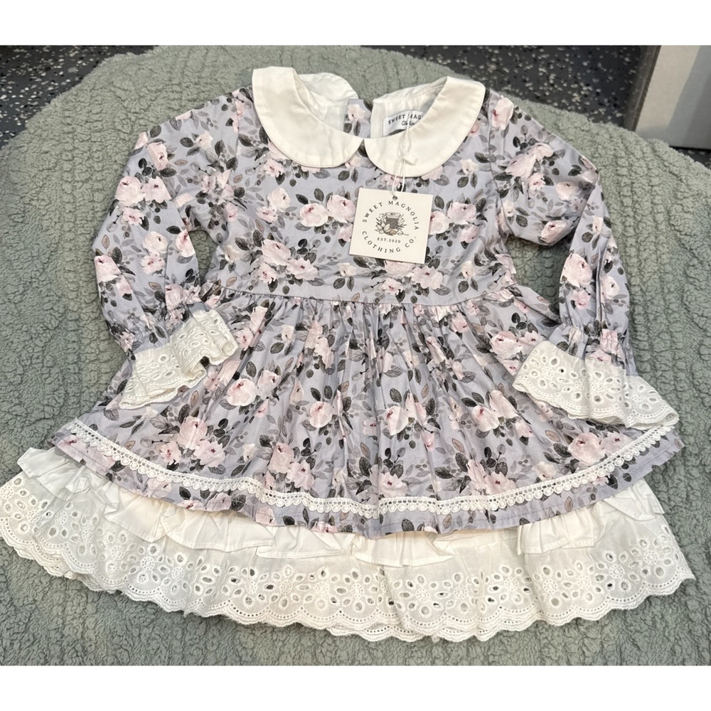 Sweet Magnolia Clothing Co Girls Floral Tiered Lace Boutique Dress Size